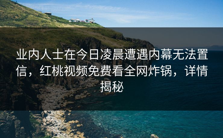 业内人士在今日凌晨遭遇内幕无法置信，红桃视频免费看全网炸锅，详情揭秘